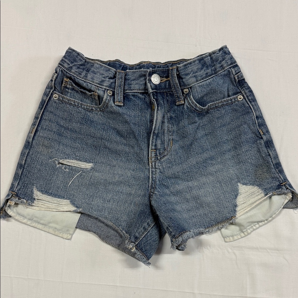 Old Navy High-waisted blue denim shorts with distressed details Girls size 12